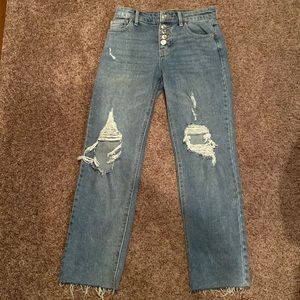 Wild fable high rise distressed straight ankle button up jeans